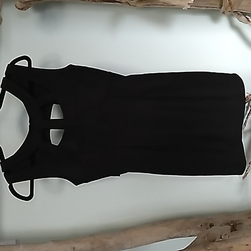 Tobi multi cutout strappy little black dress with padded chest.